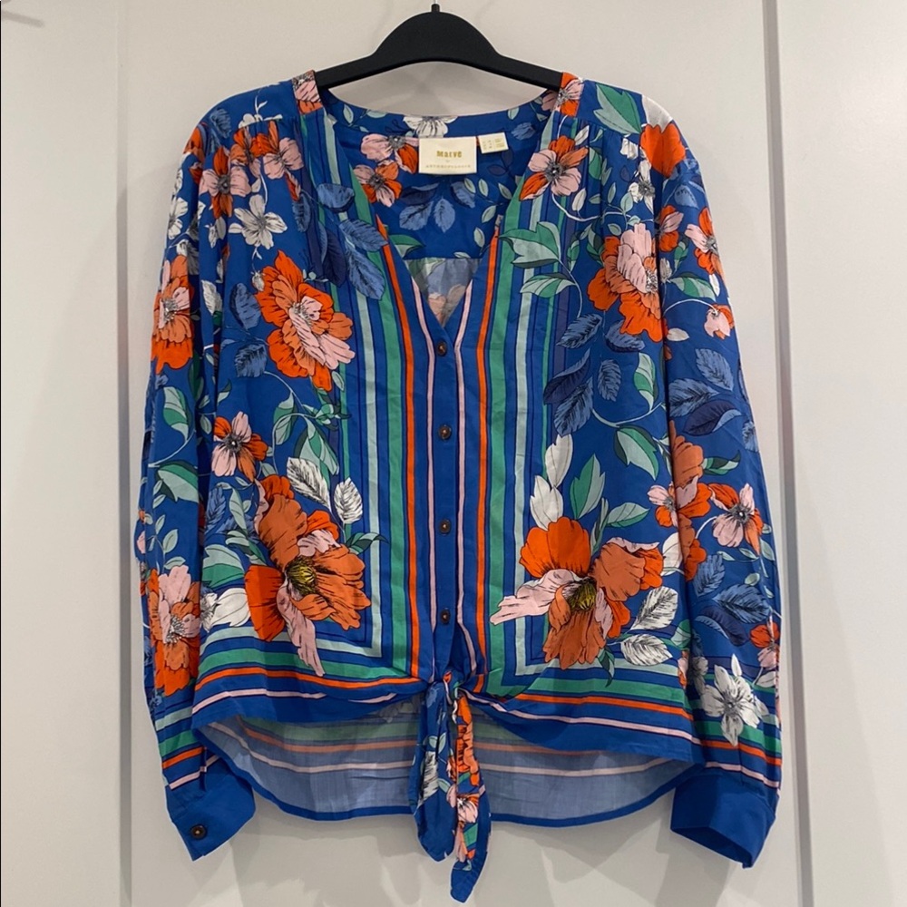 Maeve Vibrant Floral Blouse in Blue and Orange
